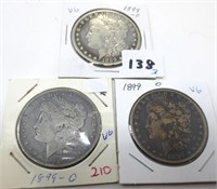 3 - 1899-O Morgan silver dollars
