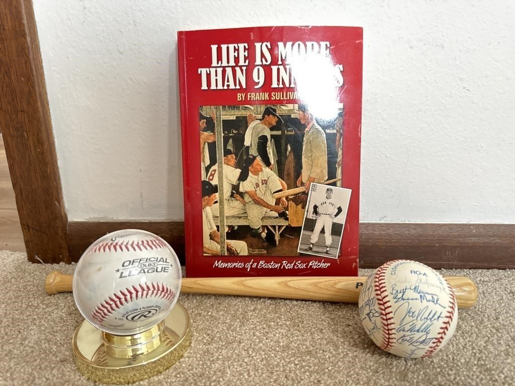 Unidentified autographed baseballs small bat and
