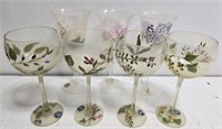 Lot of 7 hand painted block basics stemmed glasses