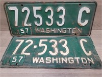 1954 Washington License Plate Pair w/'57 Tags