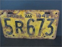 EARLY 1942 ONTARIO LICENSE PLATE