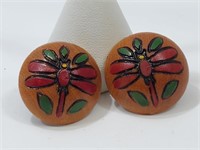 Dragonfly Hand Carved & Painted Earrings Vintage