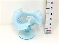 Blue Opalescent Beaded Ruffled Bowl