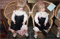 Twin Dolls in Wicker Chairs