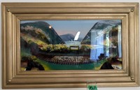 Reverse Painted Glass Train Mountain Picture With