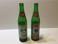 2 vintage 7-Up bottles