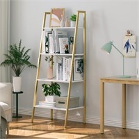 N2645  Homfa Ladder Bookshelf, White and Gold