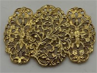 Vtg Early Gold Gilt Filigree Huge Victorian Brooch