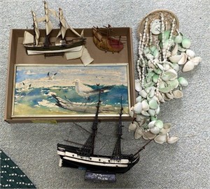Wooden Replica Model Sailboats, Seashell