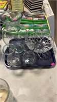 Tray of clear glass items
