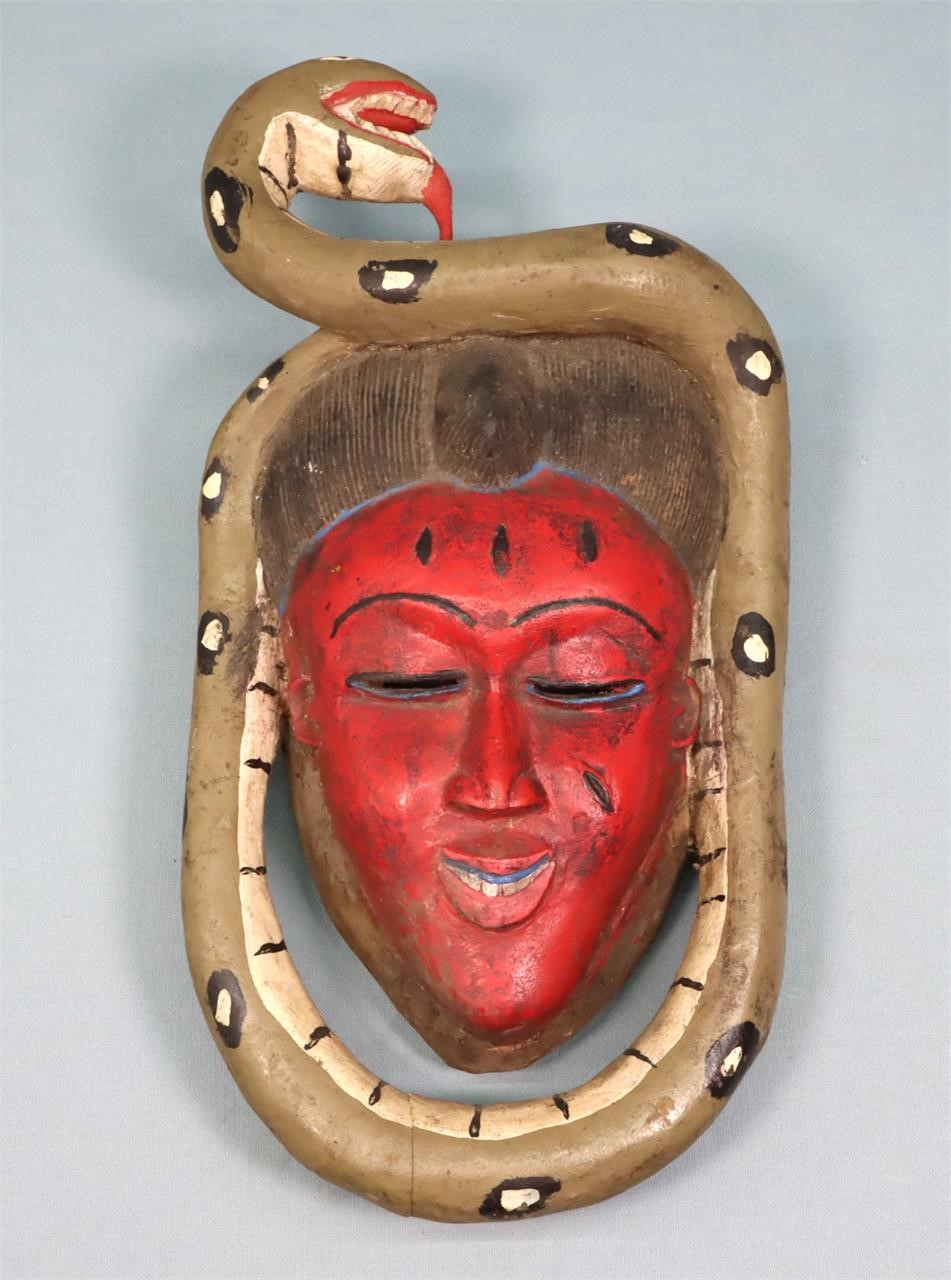 African Zaouli Mask w/ Carved Snake