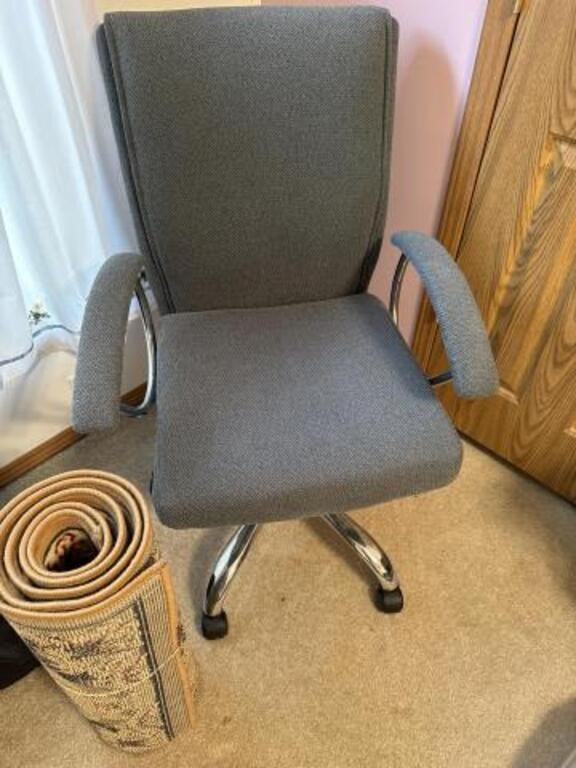 Desk chair,folding table,rug and filing cabinet