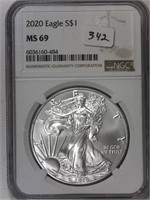 2020 NGC MS69 American Silver Eagle Dollar