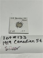 Lot#133) 1919 Canadian 5 cent silver