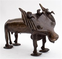 African Benin Style Water Buffalo Bronze Sculpture