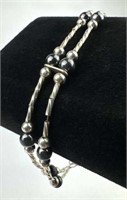 925 Silver Two-Strand Beaded Bracelet
