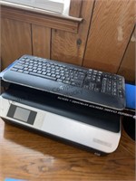 HP envy 5530 printer, logitech keyboard, paper