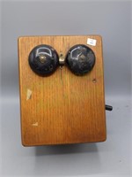 Vintage Oak Hand Crank Telephone Ringer Box
