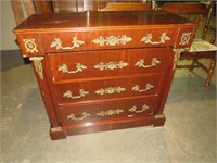 4 DRAWER SOLID WOOD BRASS ORNATE CHEST