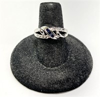 Sterling Blue/White Sapphire ByPass Ring S-6.5