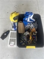 Tote of miscellaneous tools and hardware