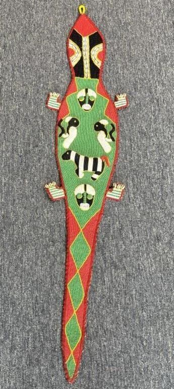 Vintage Hand Beaded and Hand Sewn Lizard Hanging