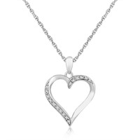 Round .04ct Diamond Accented Open Heart Necklace