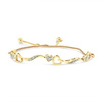 14k Gold-pl .11ct Diamond Wave & Heart Bracelet