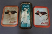 3 Coca-Cola 1970's Reissue Ladies Tin Trays
