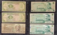 6 Assorted Guatemalan and Nicaraguan Banknotes