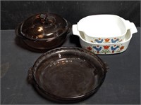 Group of glass bowls and ceramic baking dish