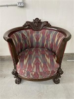 Antique Barrel Chair - Carved Wood Claw Feet &