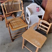 Bamboo folding chair, wicker side table and