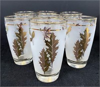 MCM Libbey Frosted Golden Foliage Glasses-7-pc