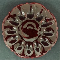 Inverted Thistle Ruby Red Glass  Egg Platter