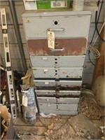 OLD METAL STORAGE SHELF ( 18.5 X 46), 8 DRAWERS