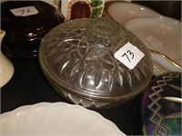 ROUND CLEAR CUT GLASS CANDY DISH W/ LID