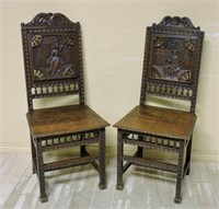 French Breton Style Oak Side Chairs.