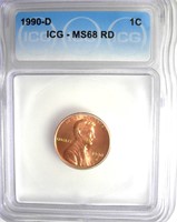 1990-D Cent ICG MS68 RD LIST $100