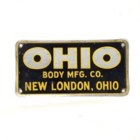 Tin "Ohio Body MFG", New London, Ohio Sign