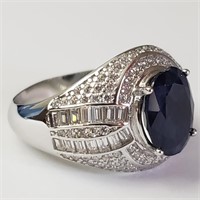 $350 Silver Rhodium Plated Sapphire(4.15ct) Men'S