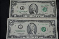 TWO 2 DOLLAR BILLS, SERIES, 1976 & 1995