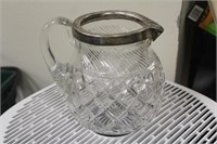 Sterling Rim Cut Glass Pitcher