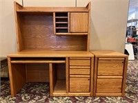 Solid Oak Desk w/ 2 Drawer Filing Cabinet