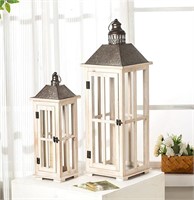 TIMRIS Large Rustic Wooden Decorative Lantern-2PCS