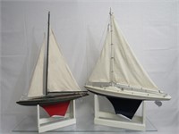 (2) WOODEN POND BOATS WITH STANDS: