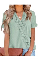 $37(XL) isermeo Women Blouses Short Sleeve Lace