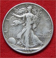 1938 D Walking Liberty Silver Half Dollar