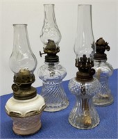 Vintage Miniature Oil Lamps 4 PCs ( one glass t