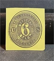 U.S. 6c cut square stamp u-o-12